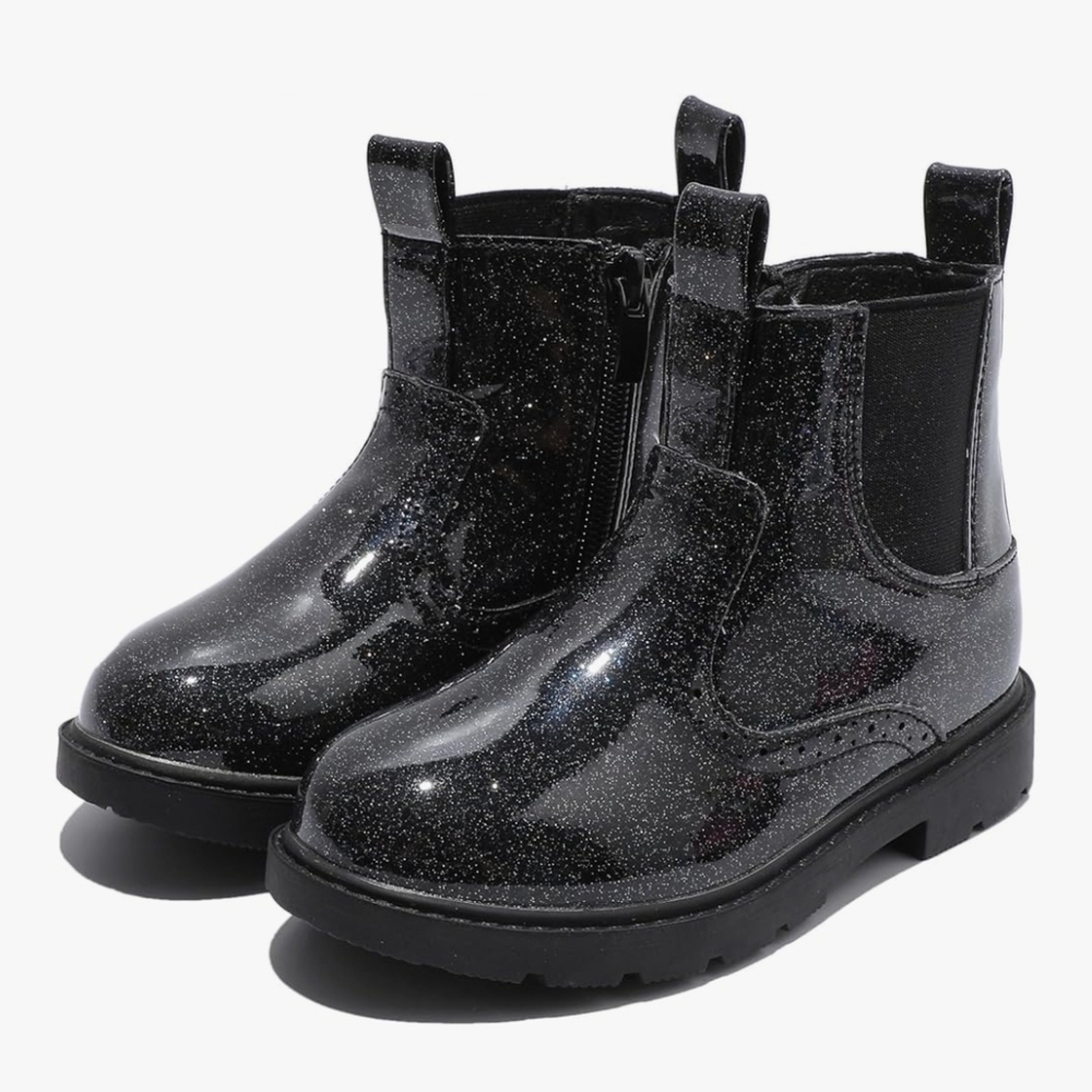 Sparkly Black Side Zipper Waterproof Boots Kids Size 1